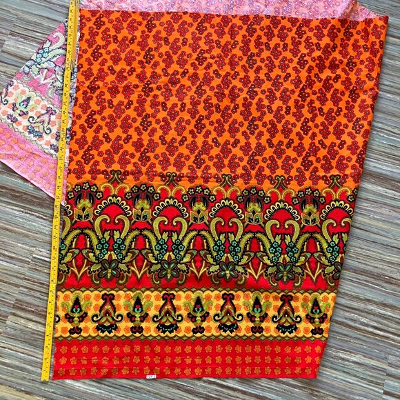 Flower Power Groovy Border Print Fabric Orange/Green Vintage Yardage 40x66" - Picture 6 of 8